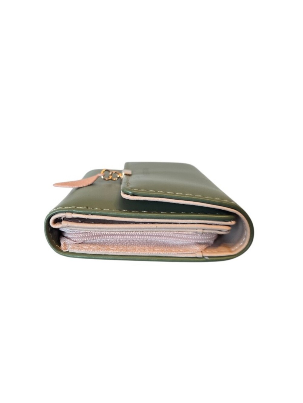 Roulens RFID Green Blush Pink Faux Leather Bifold Snap Wallet - Picture 10 of 12